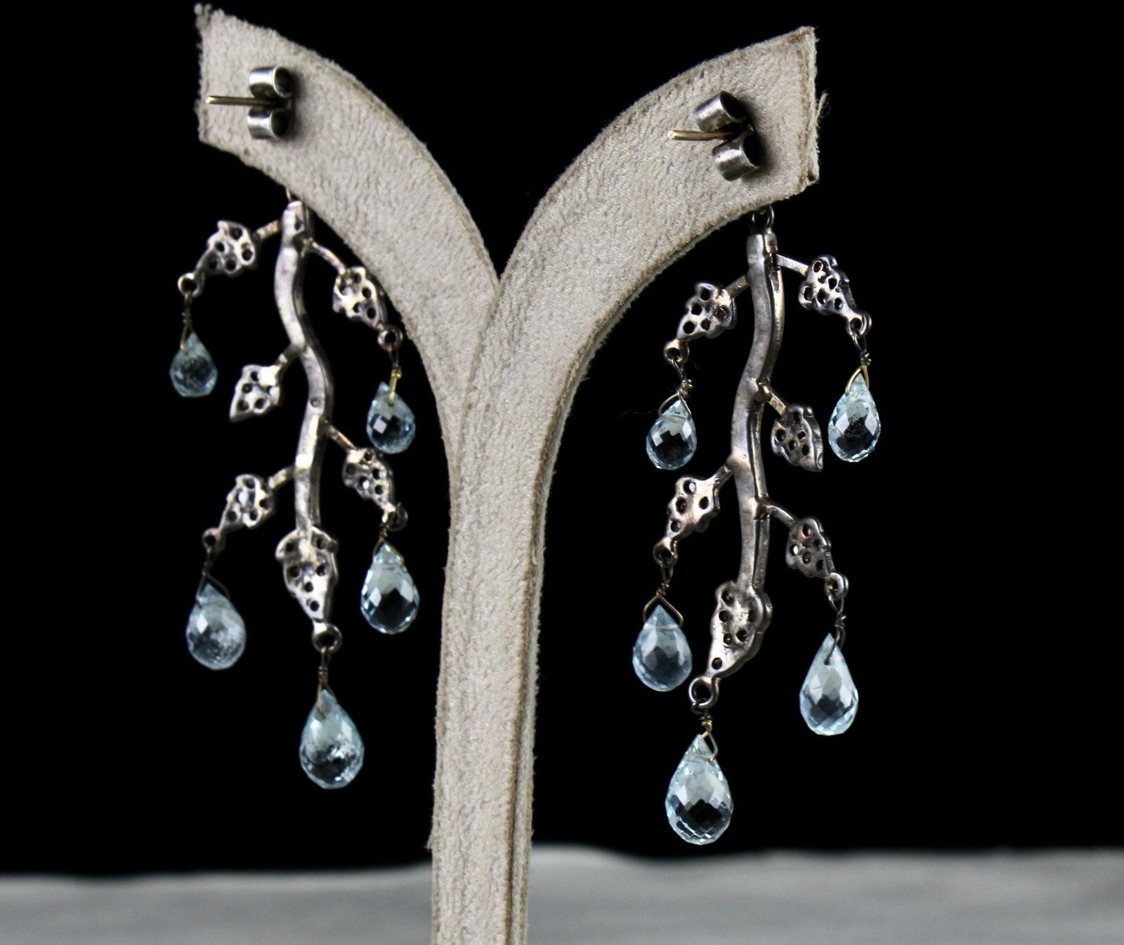 Certified Natural Diamond Blue Aquamarine 71.5ct Sterling Silver Gold Earrings