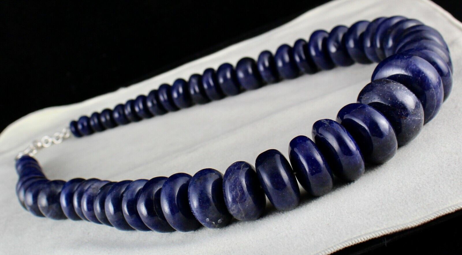 NATURAL BLUE JADE BEADS ROUND GEMSTONE 1 LINE 2085 CARATS LADIES SILVER NECKLACE