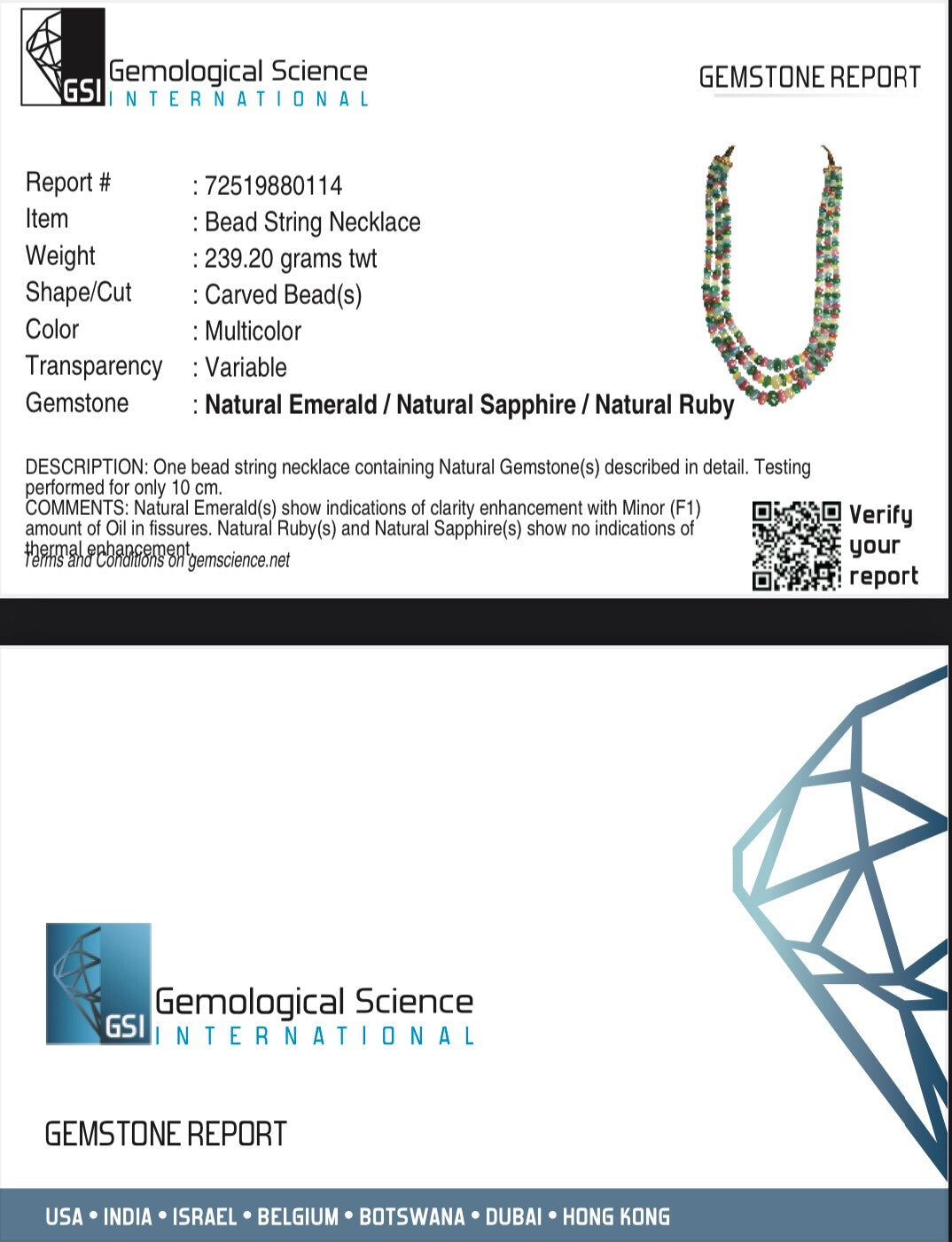 Certified Natural Emerald Ruby Sapphire 1173 Ct Carved Necklace For Women