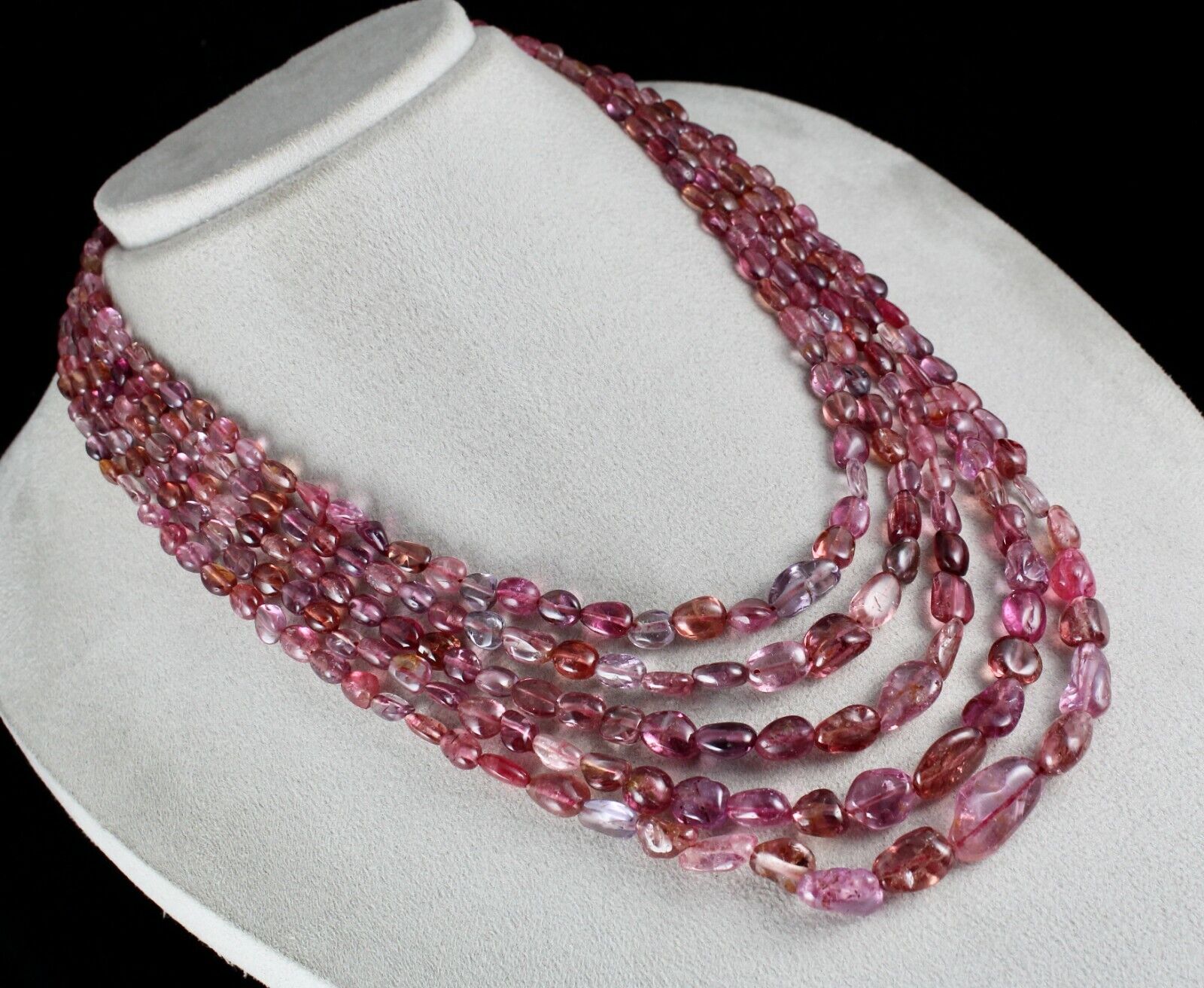 Old Natural Spinel & Tourmaline Multi Long Bead 5 Line 720 Cts Gemstone Necklace