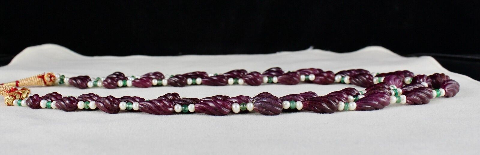 NATURAL RUBY BEADS CARVED TEAR DROPS 3 L 525 CTS EMERALD PEARL GEMSTONE NECKLACE