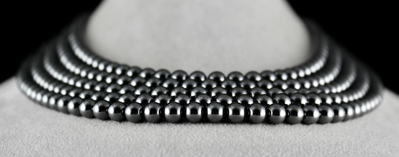 NATURAL HEMATITE BEADS 5 LINE 7MM 1630 CTS ROUND BLACK GEMSTONE FASHION NECKLACE