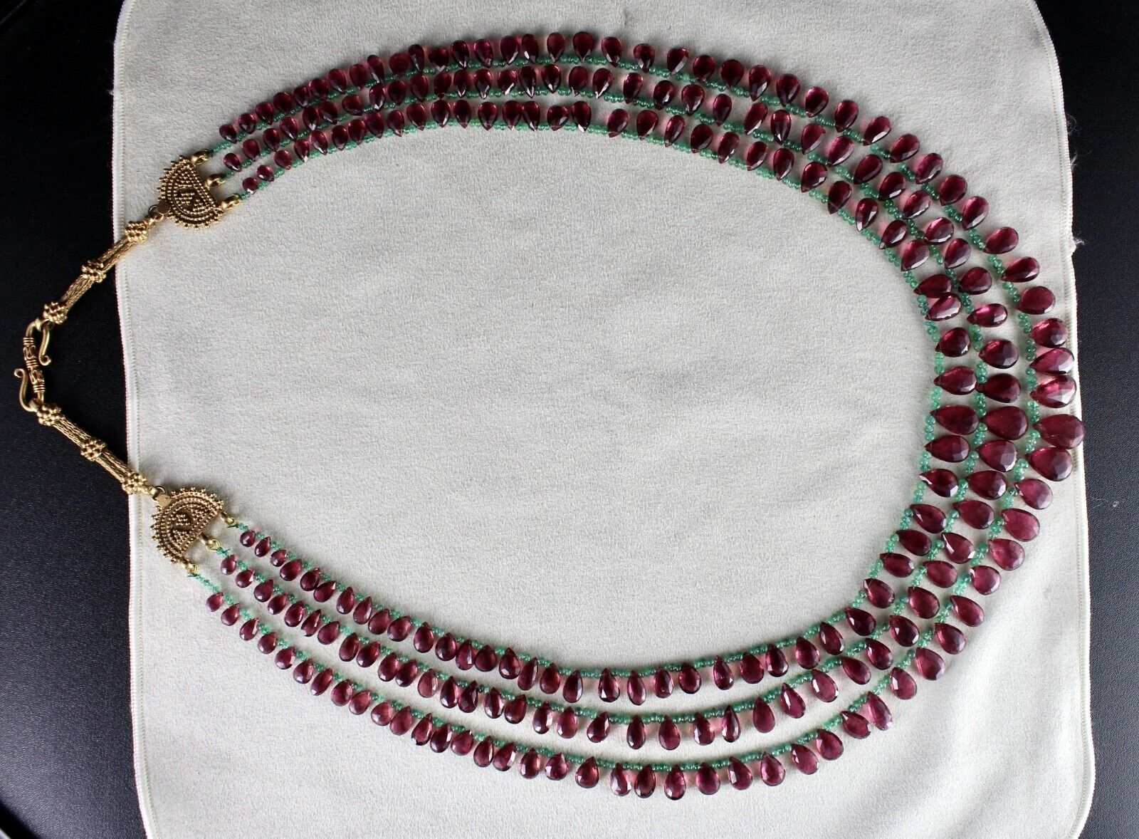 NATURAL TOURMALINE RUBELLITE TEARDROPS EMERALD BEADED 3L 596 CT FINEST NECKLACE