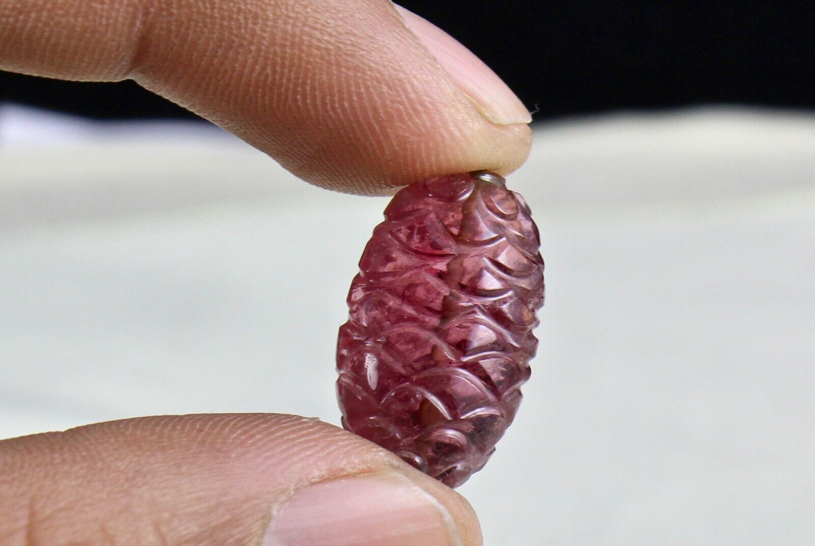 Natural Tourmaline Carved Cabochon Drilled Bead 17.97 Ct Gemstone For Pendant