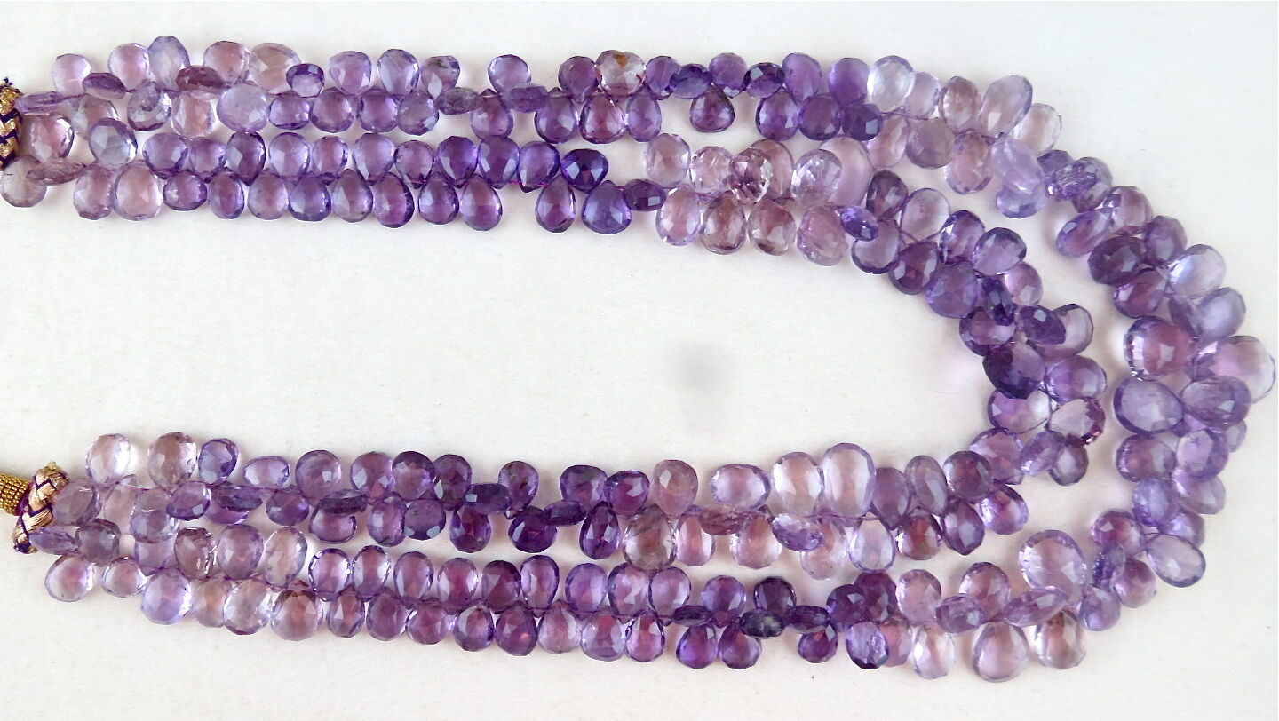 NATURAL BRAZILIAN AMETHYST FACETED TEARDROPS 2 LINE 725 CARATS GEMSTONE NECKLACE