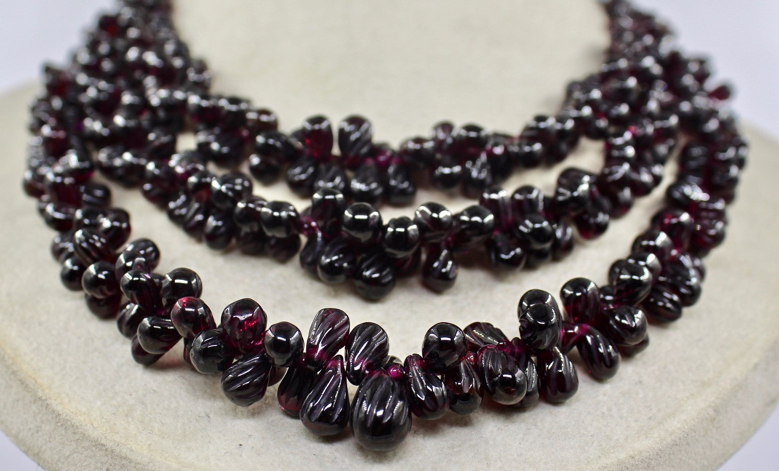 Natural Red Garnet Beads 1220 Ct Carved Drops 3 Line Gemstone Necklace