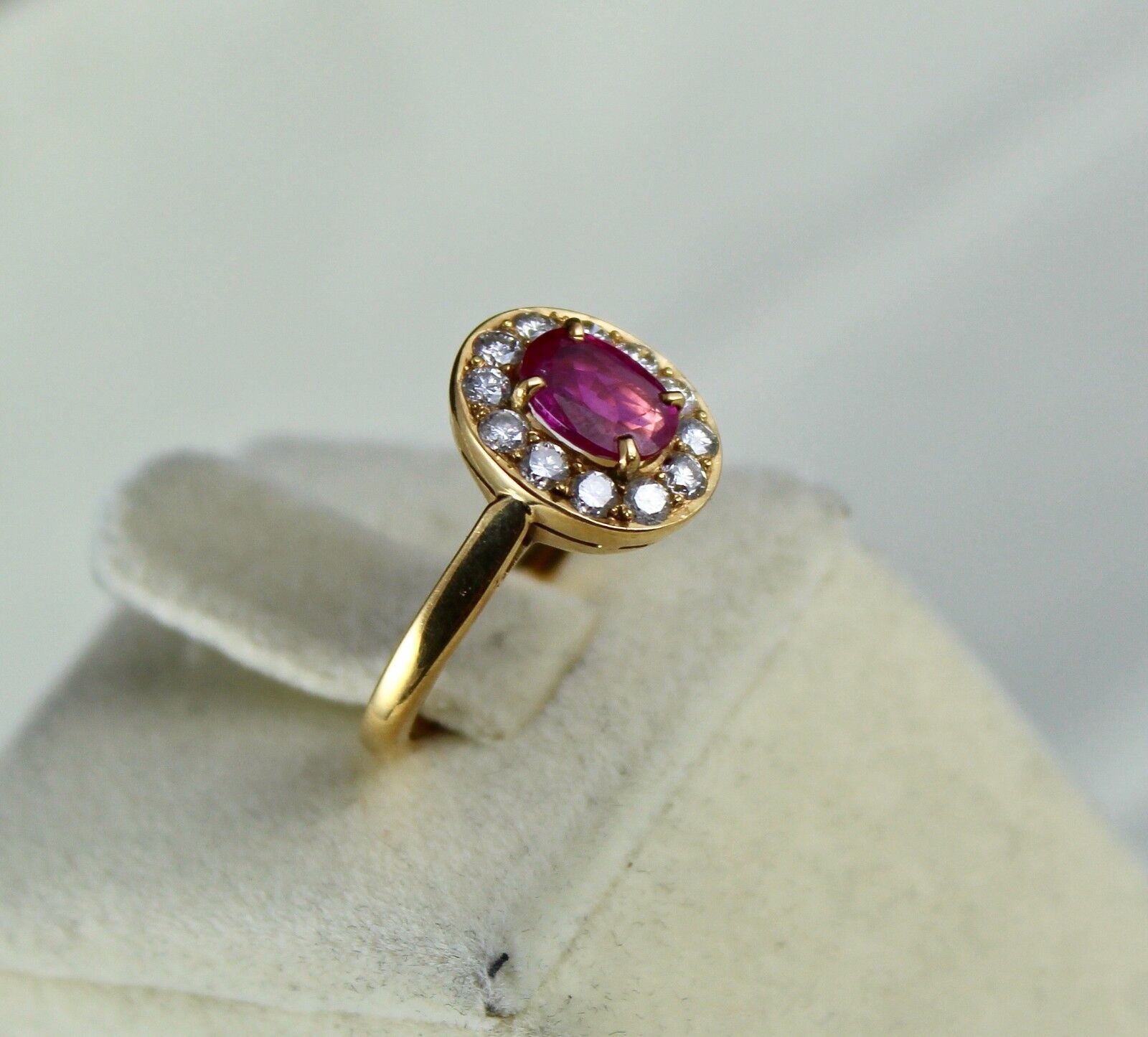 NATURAL HEATED RUBY RING 1.03 CTS OVAL STONE DIAMOND CUT 18K YELLOW GOLD