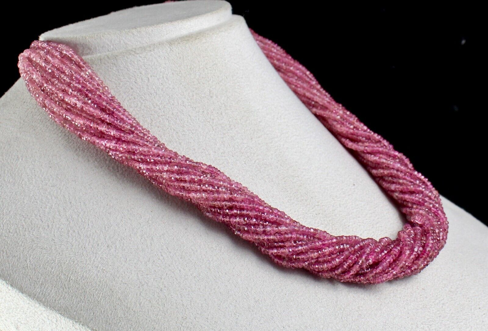 NATURAL PINK TOURMALINE BEADS FACETED 687 CARAT GEMSTONE FASHION SILVER NECKLACE