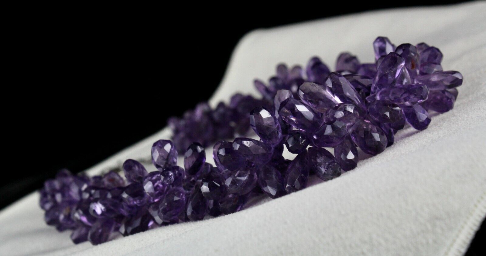 NATURAL AMETHYST TEAR DROPS BEADS 2 LINE 718 CARATS GEMSTONE SILVER NECKLACE