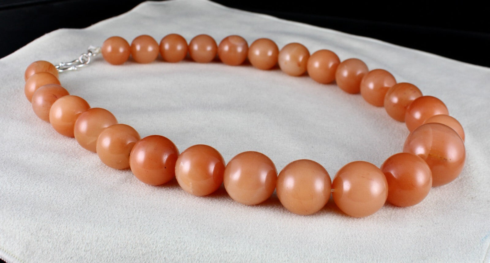 Natural Orange Quartz Necklace 1553 Ct Round Beads Sterling Silver Clasp