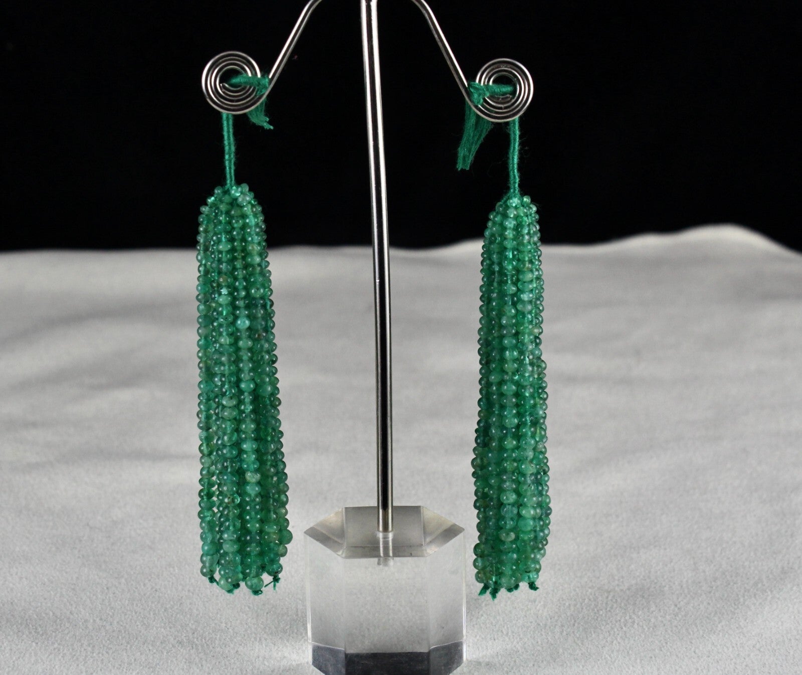 Certified Natural Emerald Round Beads 105 Ct Tassel Gemstone Earring Design