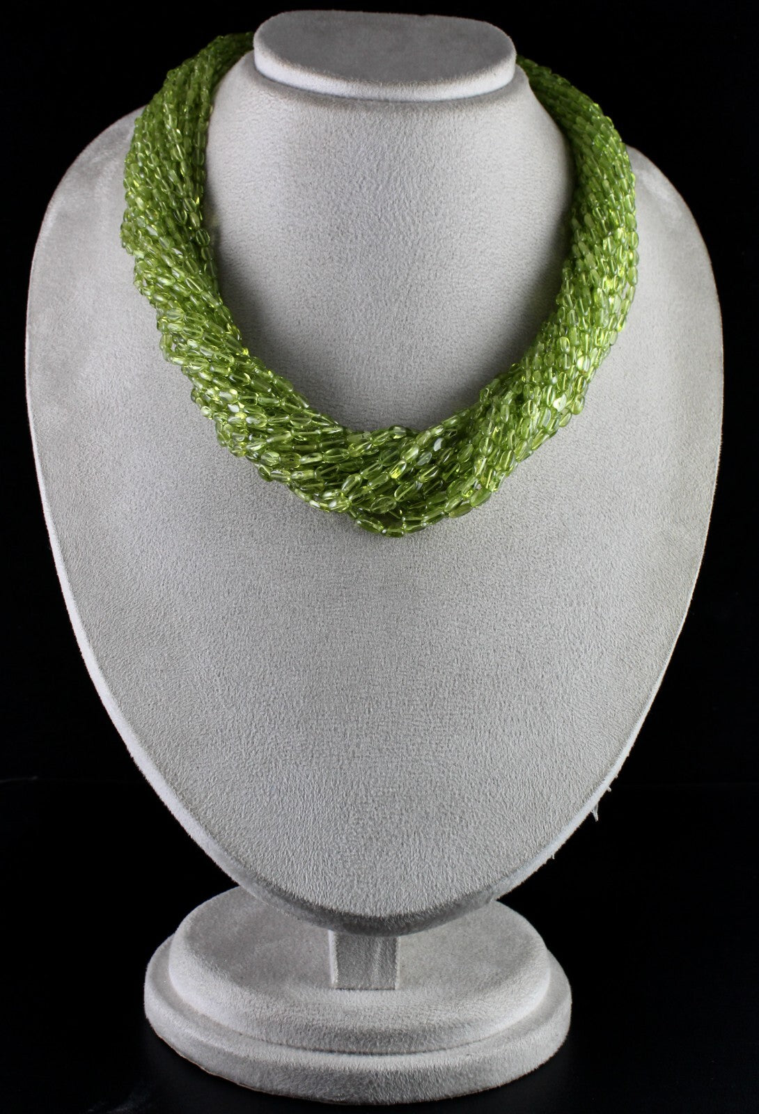 Natural Peridot Green Gemstone Statement Necklace 23 L 1391 Ct Beaded Cabochon