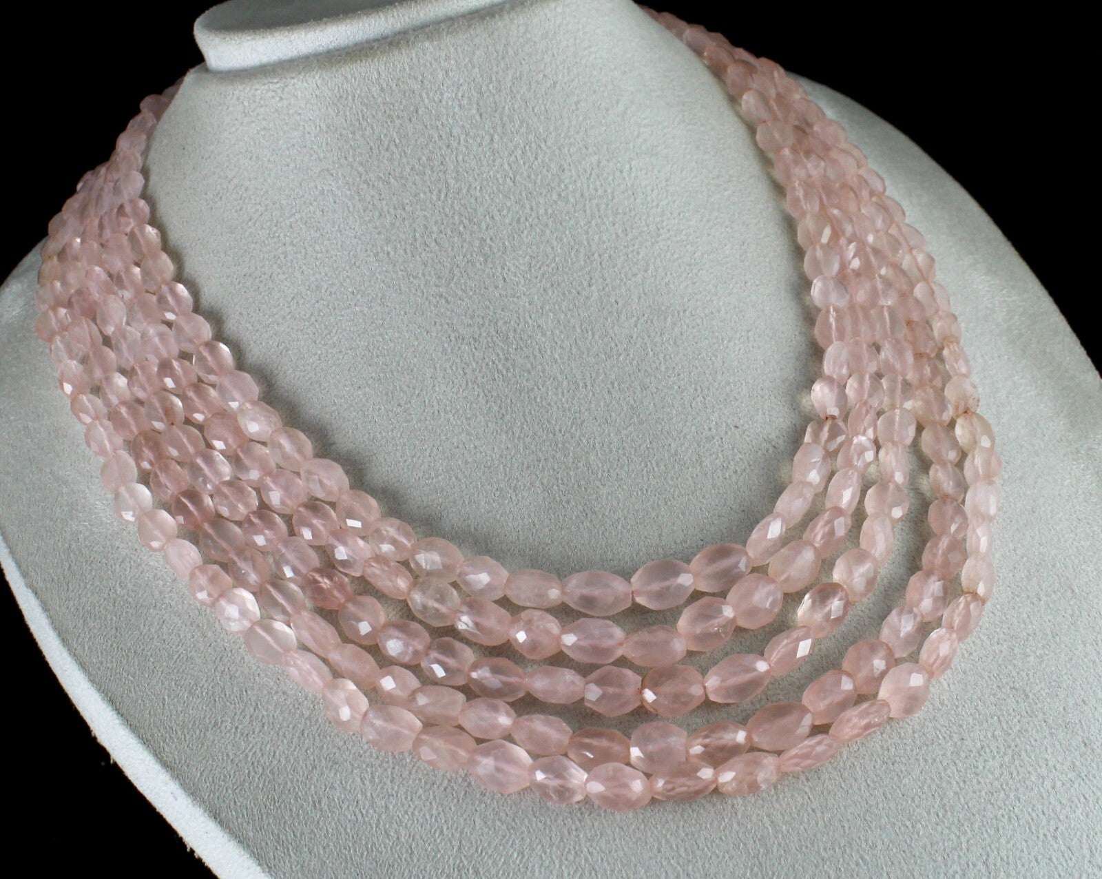 Natural Pink Rose Quartz Faceted Cabochon Beads Necklace 5 L 788 Ct Gemstone