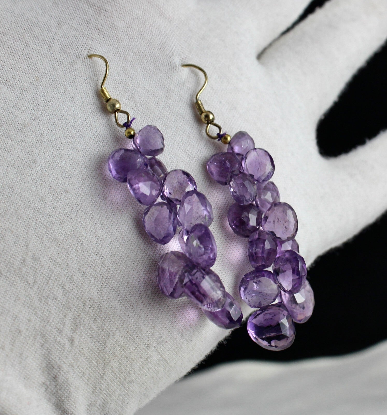 Natural Amethyst 80 Ct Beads Teardrop Fashion Gemstone Metal Earrings
