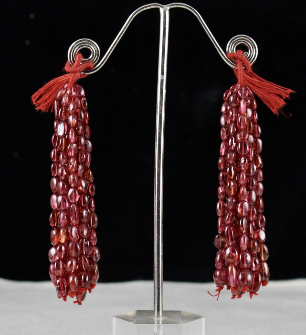 NATURAL CERTIFIED SPINEL BEADS TASSEL LONG 154 CARATS DESIGNING GEMSTONE EARRING