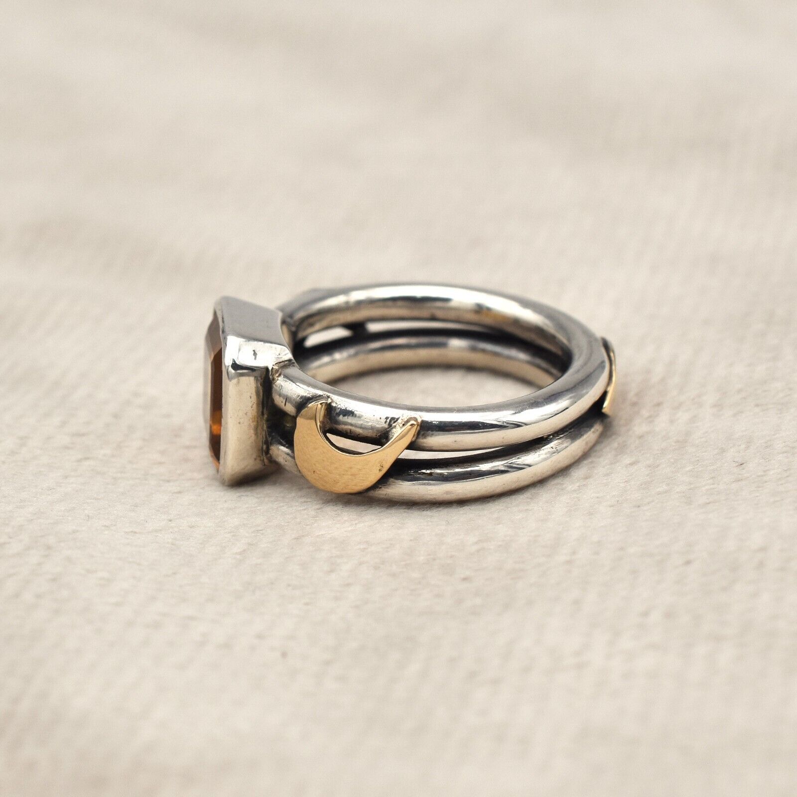 Vintage Yellow Citrine Ring 18k Gold 925 Silver Women Men November Birthstone