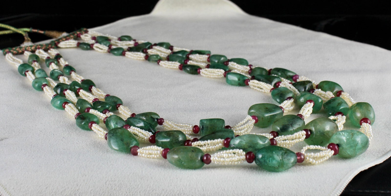 Vintage Natural Emerald 826 Ct Pearl Ruby Beaded Wedding Necklace For Women