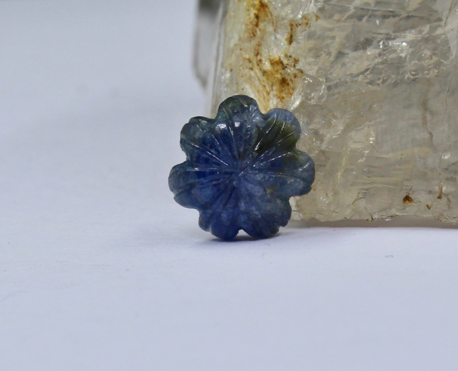 Natural Carved Flower Blue Sapphire Gemstone 5.91 Ct Loose For Ring Or Pendant