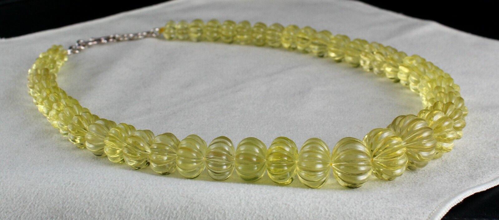 NATURAL LEMON QUARTZ BEADS MELON CARVED 820 CTS SEMI PRECIOUS GEMSTONE NECKLACE