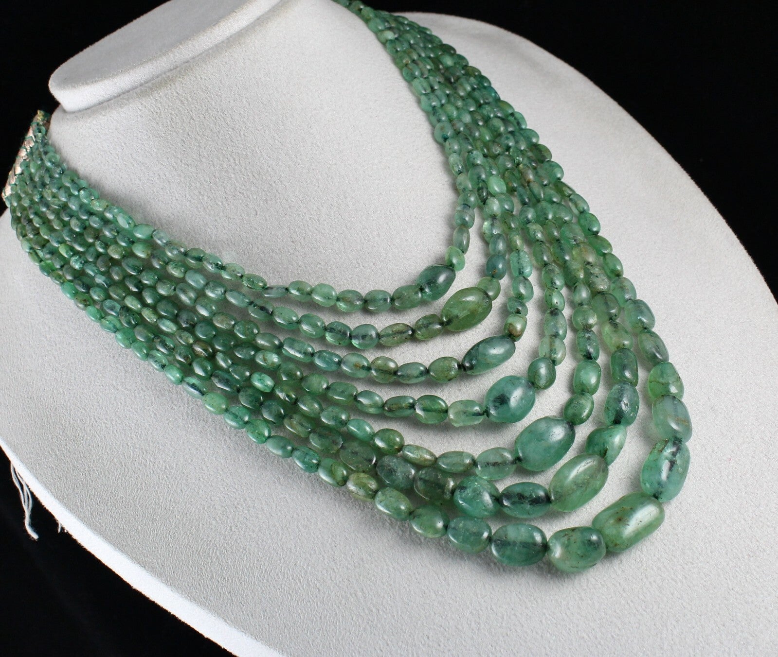 Certified Vintage Natural Emerald Beads 735 Ct Cabochon Old Gemstone Necklace