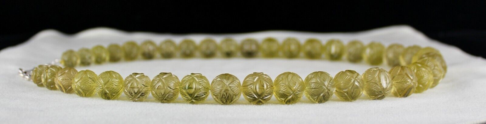 NATURAL LEMON QUARTZ BEADS CARVED 674 CTS SEMI PRECIOUS GEMSTONE BEADED NECKLACE