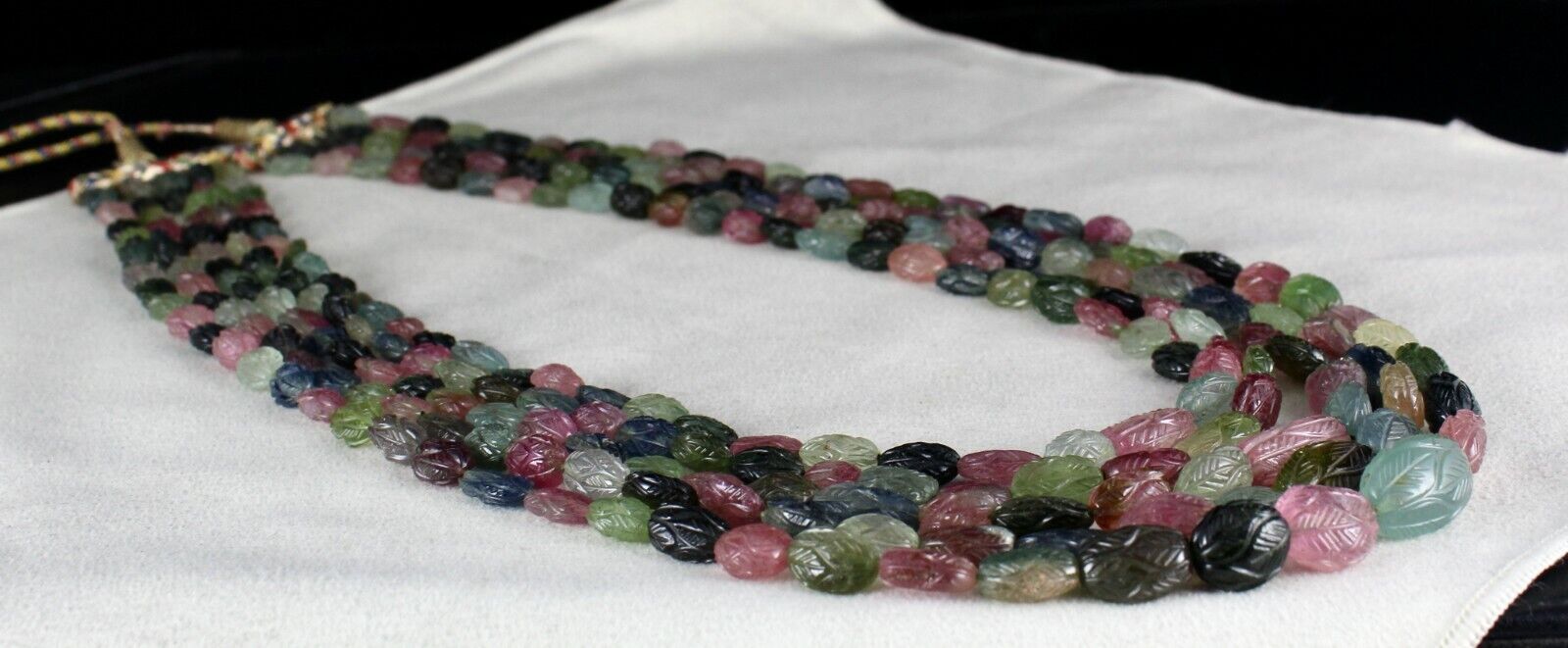 NATURAL MULTI TOURMALINE AQUAMARINE BEADS ENGRAVED 824 CARATS LADIES NECKLACE