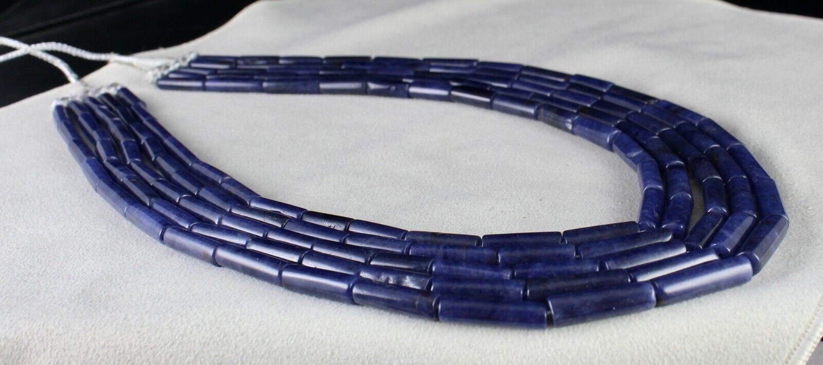 NATURAL BLUE AVENTURINE TUBE GEMSTONE 5 LINE 896 CT SEMI PRECIOUS BEADS NECKLACE