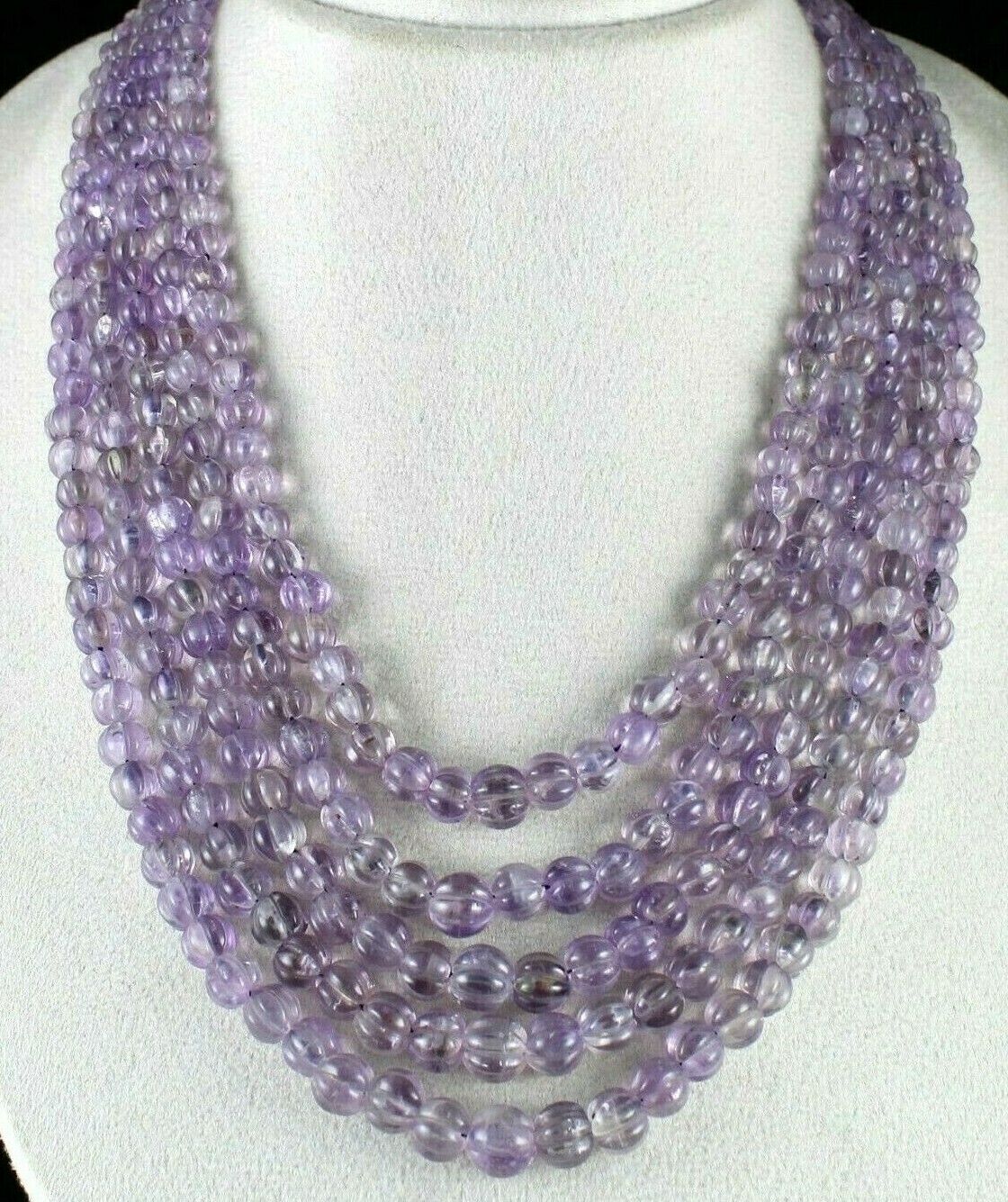 Natural Amethyst Beads Carved Melon 5 L 947 Ct Purple Gemstone Antique Necklace