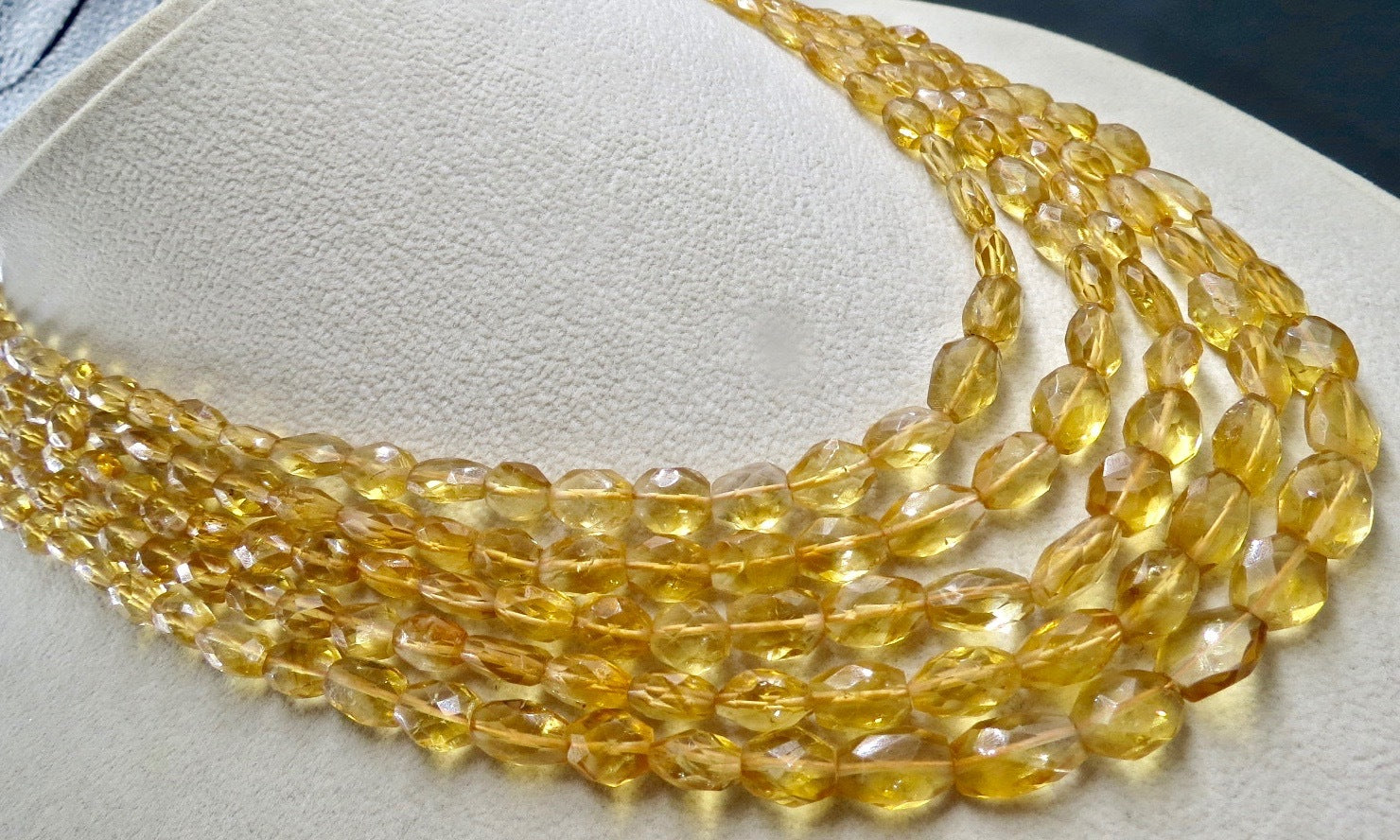Natural Citrine Gemstone Necklace 5 L 453 Ct Faceted Beads Cocktail Fashion