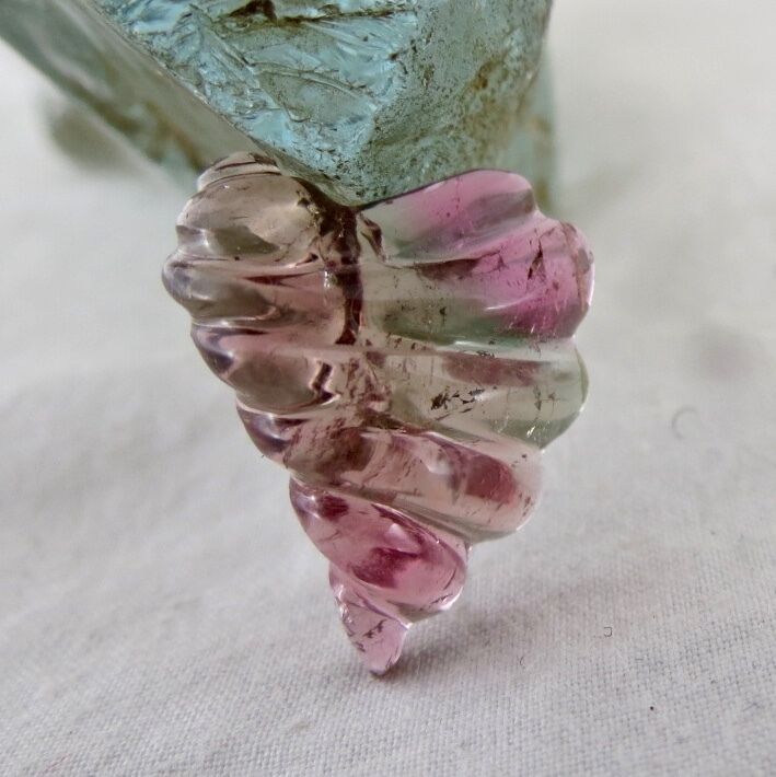 NATURAL MULTI TOURMALINE CARVED 11.62 CTS SEMI PRECIOUS GEMSTONE RING PENDANT