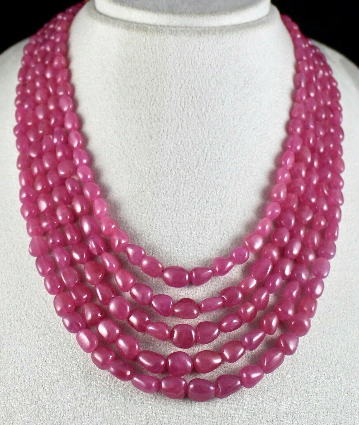 NATURAL UNTREATED RUBY LONG BEADS 5 LINE 1087 CARATS LADIES GEMSTONE NECKLACE