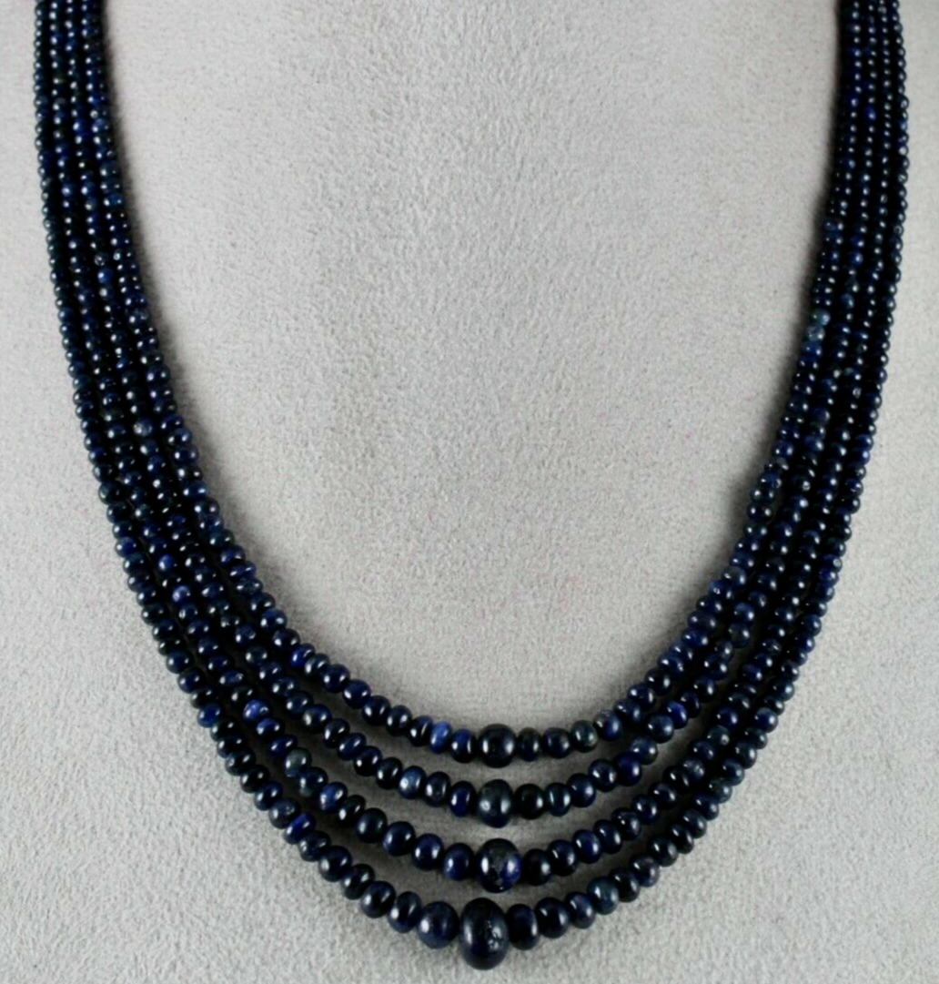 Certified Vintage 380 Ct Natural Blue Sapphire Beads Round Necklace For Women