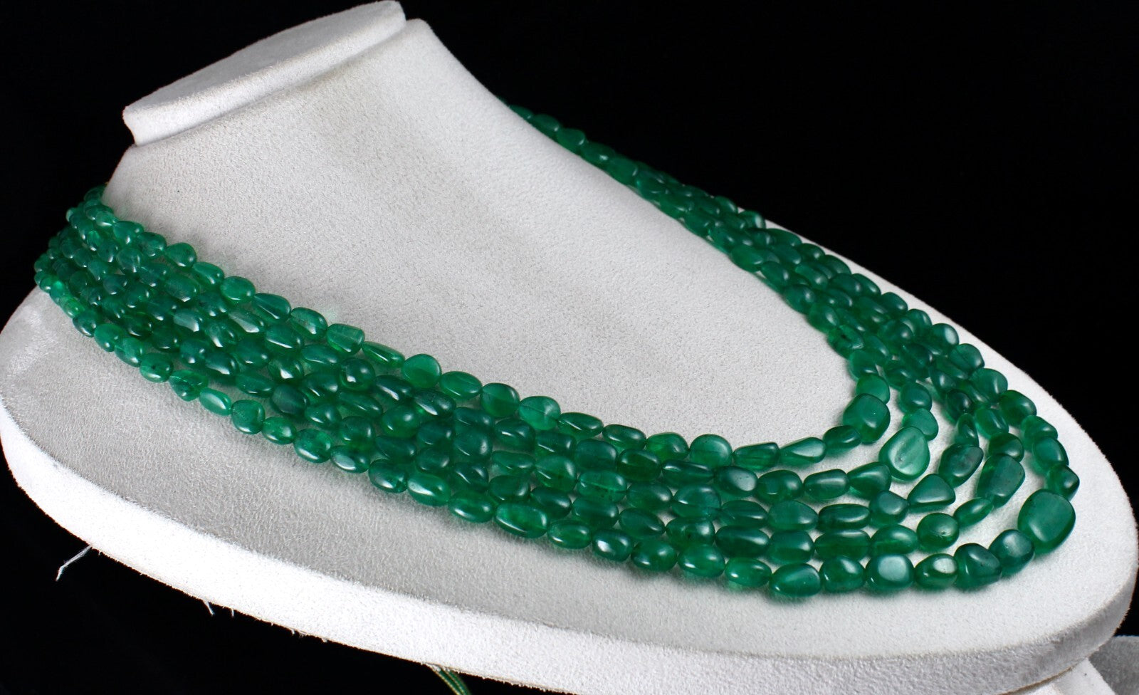 Natural Zambian Emerald Necklace 1018 Carats 5L Cabochon Beads Certified Luxury