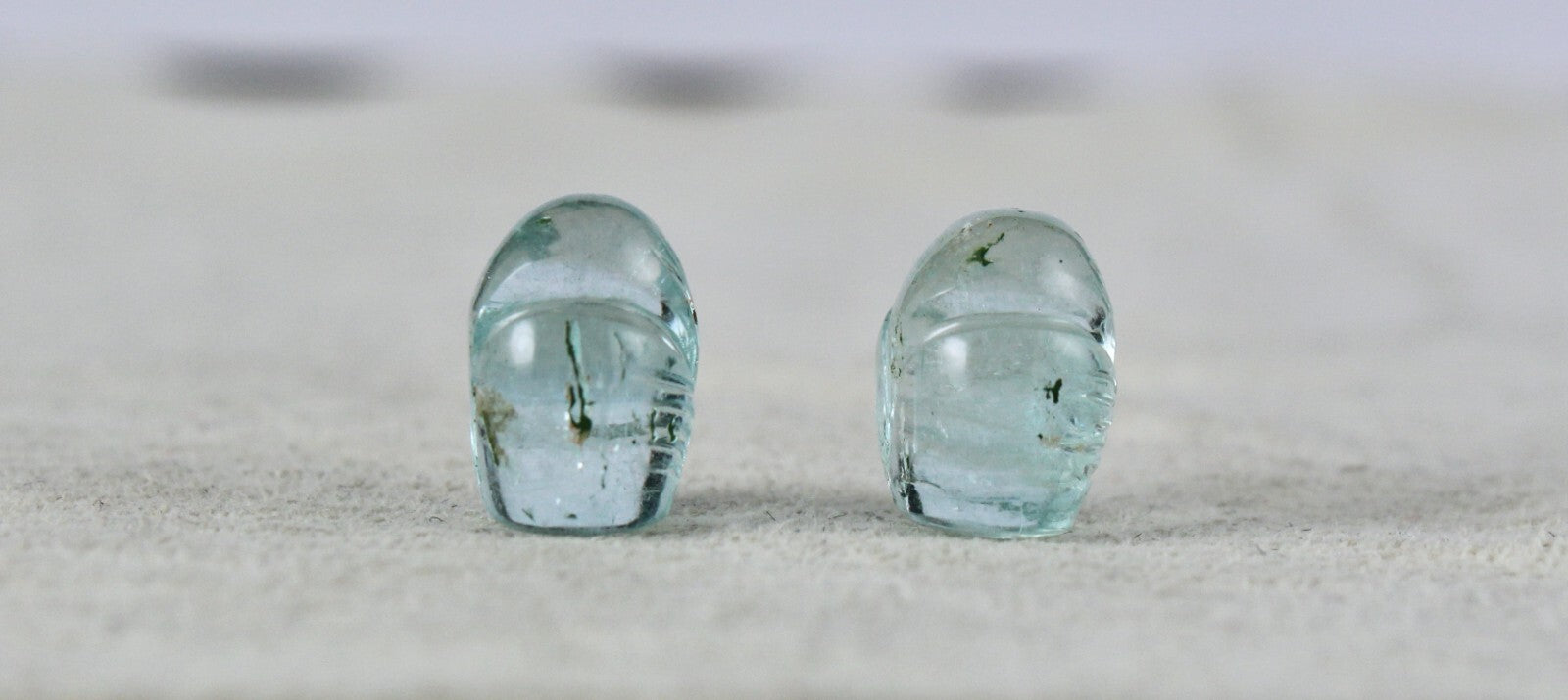 Natural Blue Aquamarine 13.88ct Carved Leaves Gemstone Earring Pair