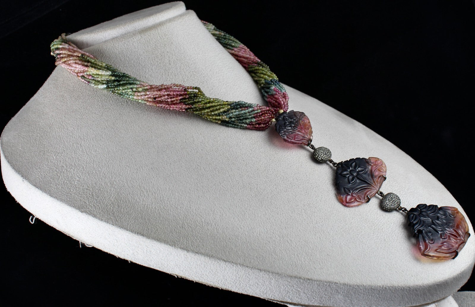 Certified Natural Watermelon Multi Tourmaline 10ct Sterling Silver Necklace