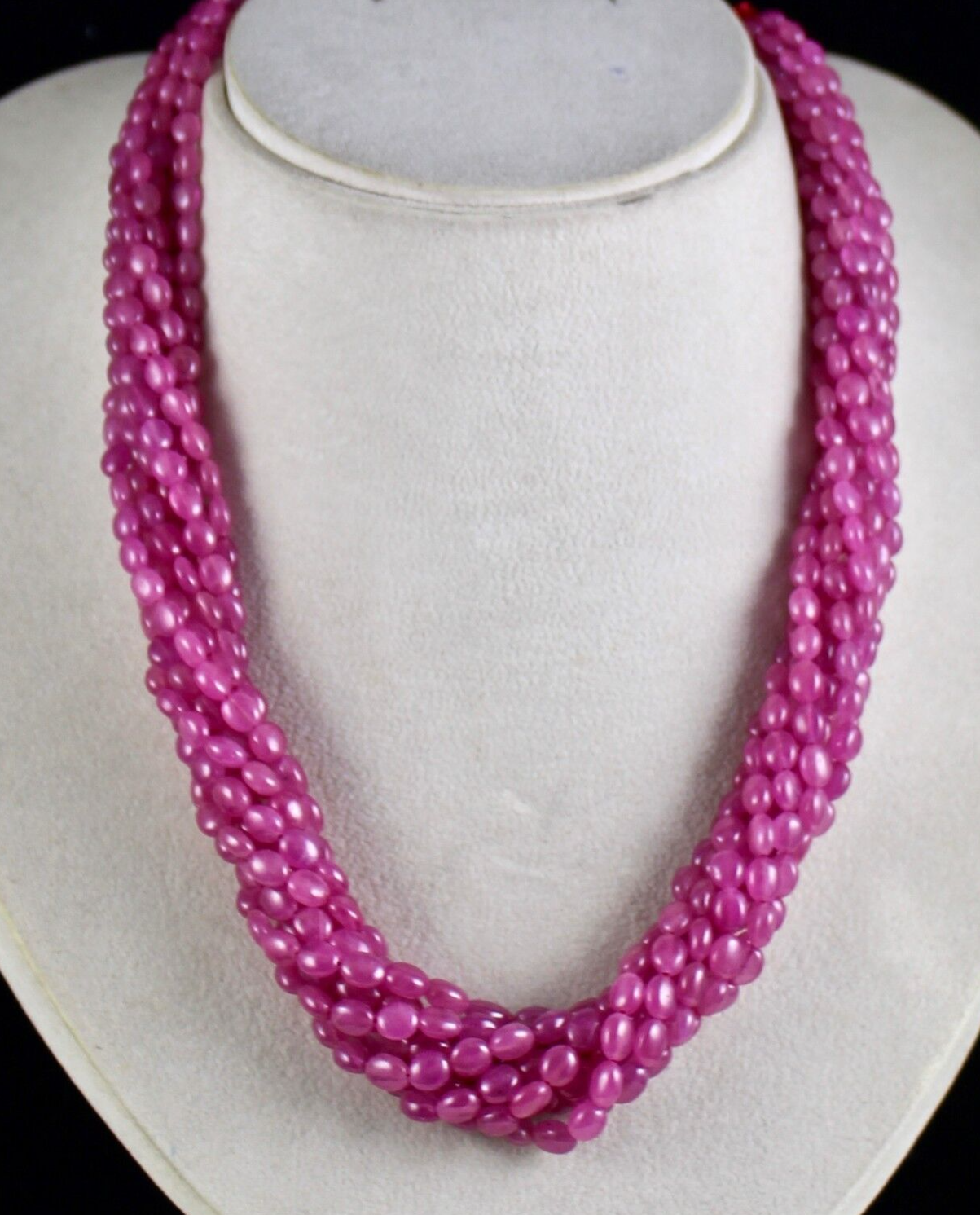 NATURAL RUBY CABOCHON BEADED 9 LINE 823 CTS CHARMING GEMSTONE 18K GOLD NECKLACE