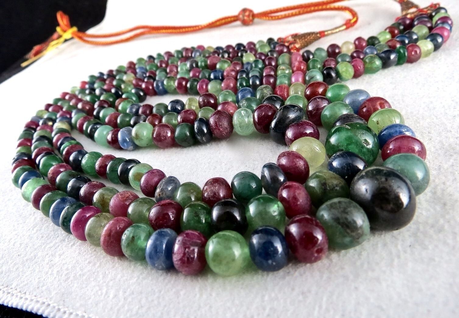 Certified Natural Emerald Ruby Blue Sapphire Beads Round 666 Ct Multi Necklace