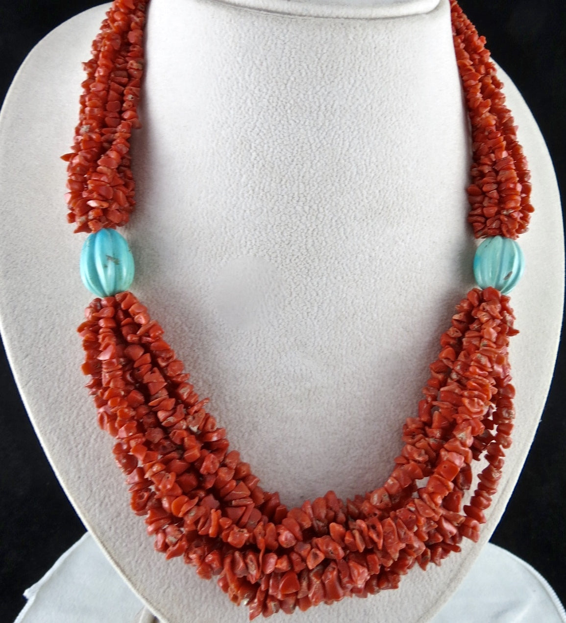 Designer Natural Coral Turquoise 600ct Gemstone Sterling Silver Necklace