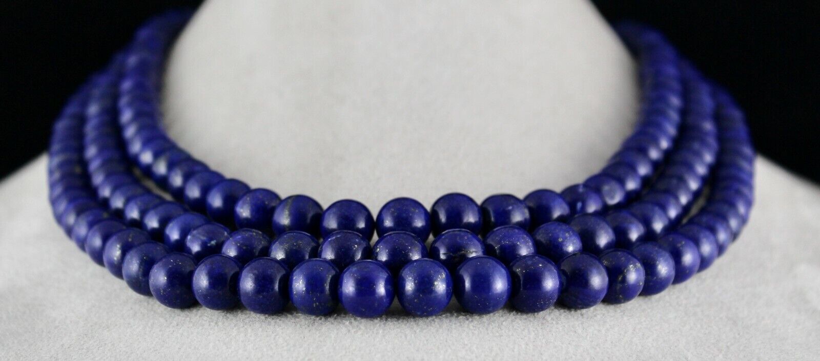NATURAL BLUE LAPIS LAZULI BEADS ROUND 11MM 3LINE 1349 CTS GEMSTONE FINE NECKLACE