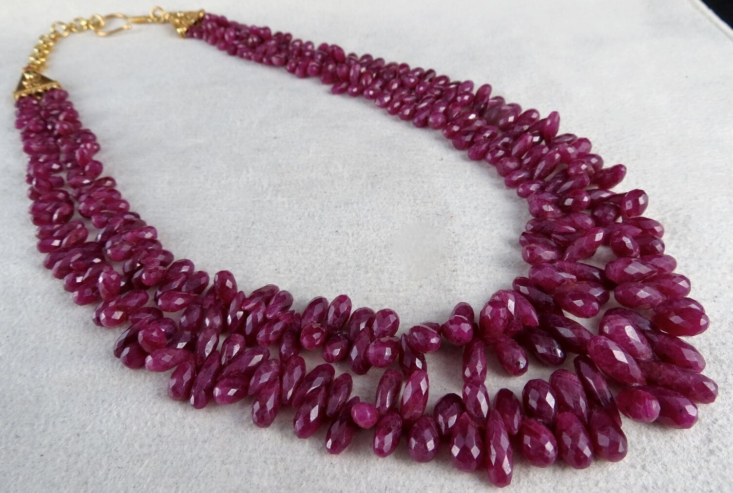 Natural Ruby Beads Tear Drop 2 L 510 Ct Red Gemstone Vintage Silver Necklace