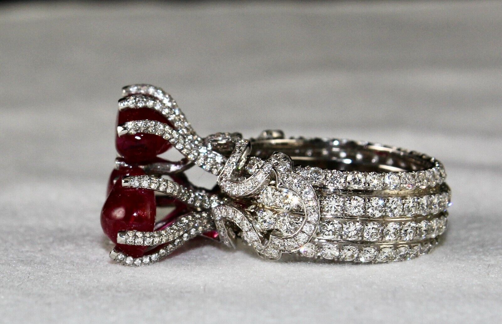 Certified Natural Burmese Ruby Cabochon Diamond 18k Gold Important Cocktail Ring