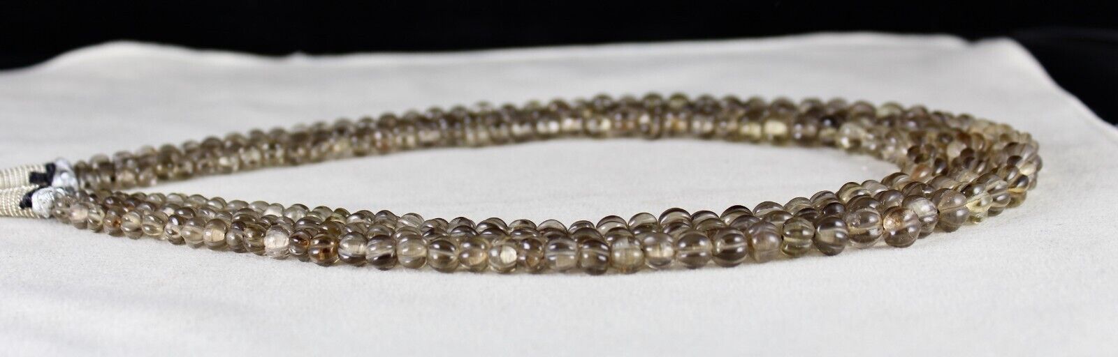 Natural Smoky Quartz Beads Carved Melon 3 L 485 Carats Antique Gemstone Necklace