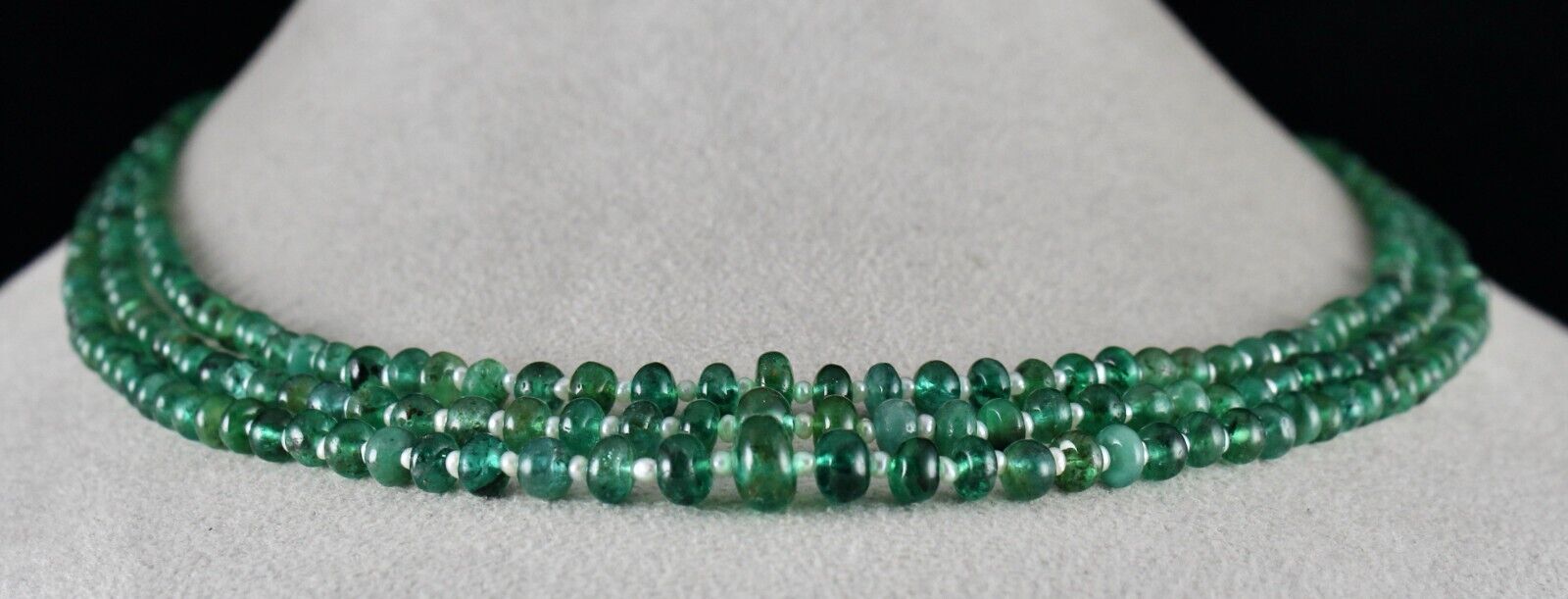 NATURAL ZAMBIA EMERALD PEARL BEADED ROUND 3 LINE 147 CARATS GEMSTONE NECKLACE