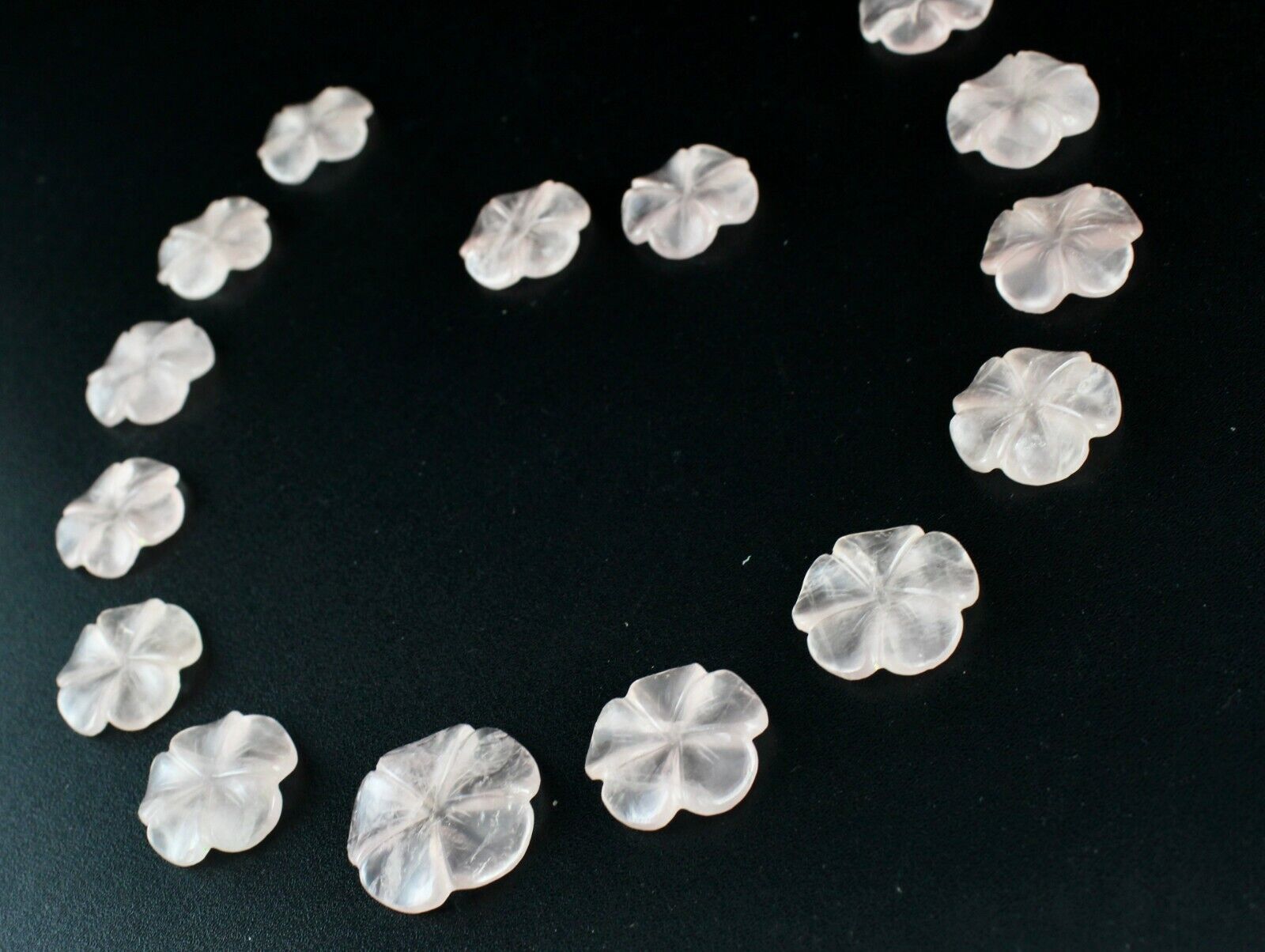 Natural Rose Quartz Carved Flower 15 Pcs 287 Carats Fine Gemstone Set Designing