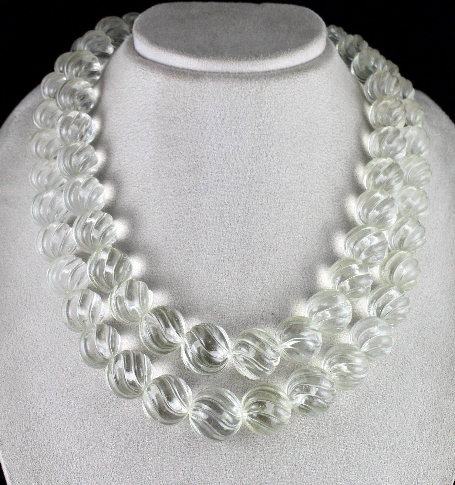 Certified Natural Rock Crystal Quartz Carved Beads Necklace 2049 Ct Rare Gem