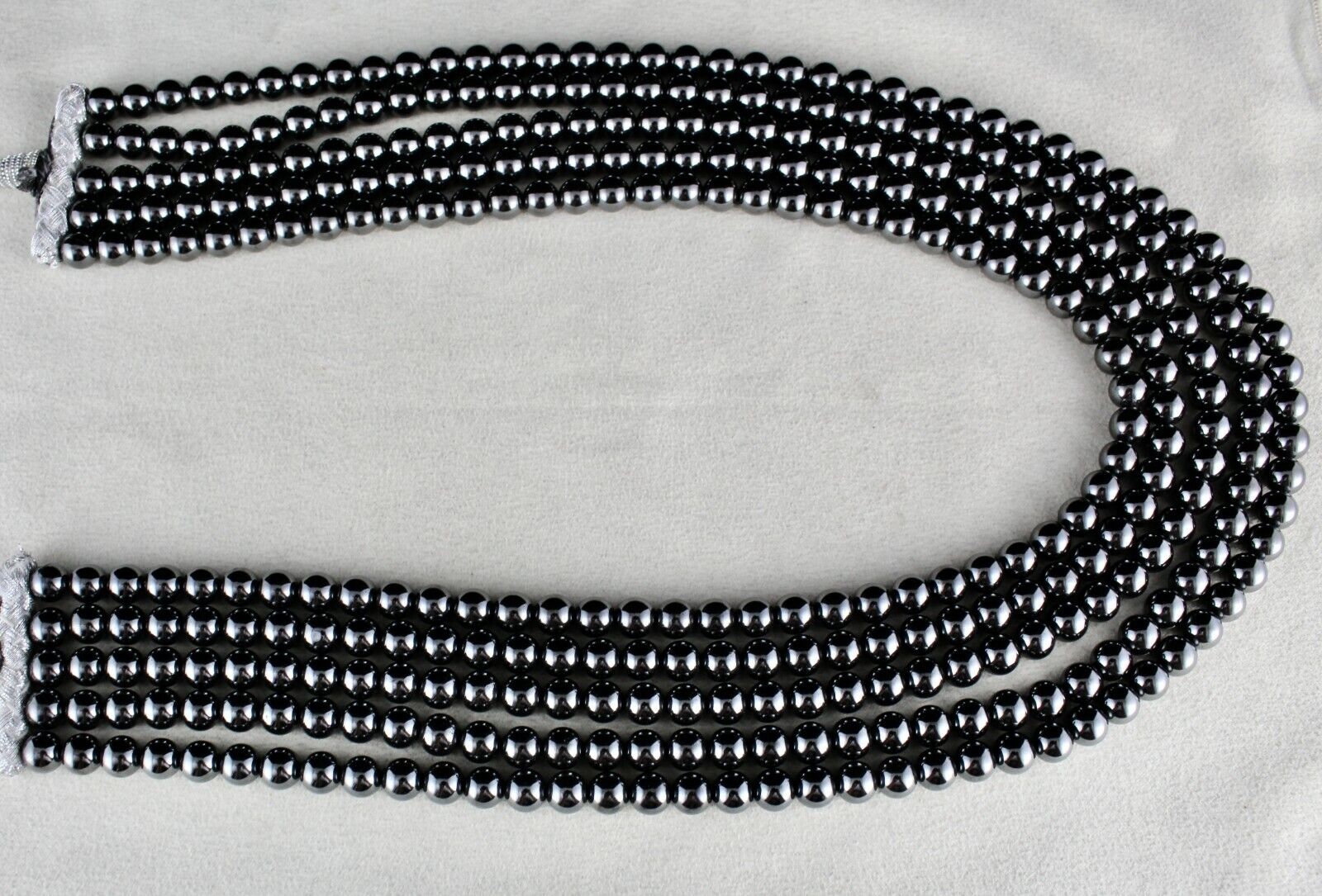 NATURAL HEMATITE BEADS 5 LINE 7MM 1630 CTS ROUND BLACK GEMSTONE FASHION NECKLACE