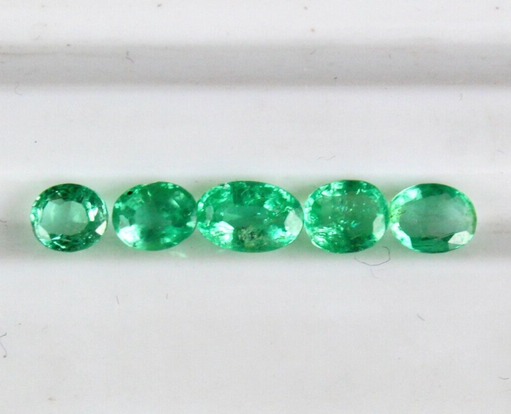 Natural Colombian Emerald Bracelet & Ring Set Oval 1.65 Ct 5 Pc Gemstone