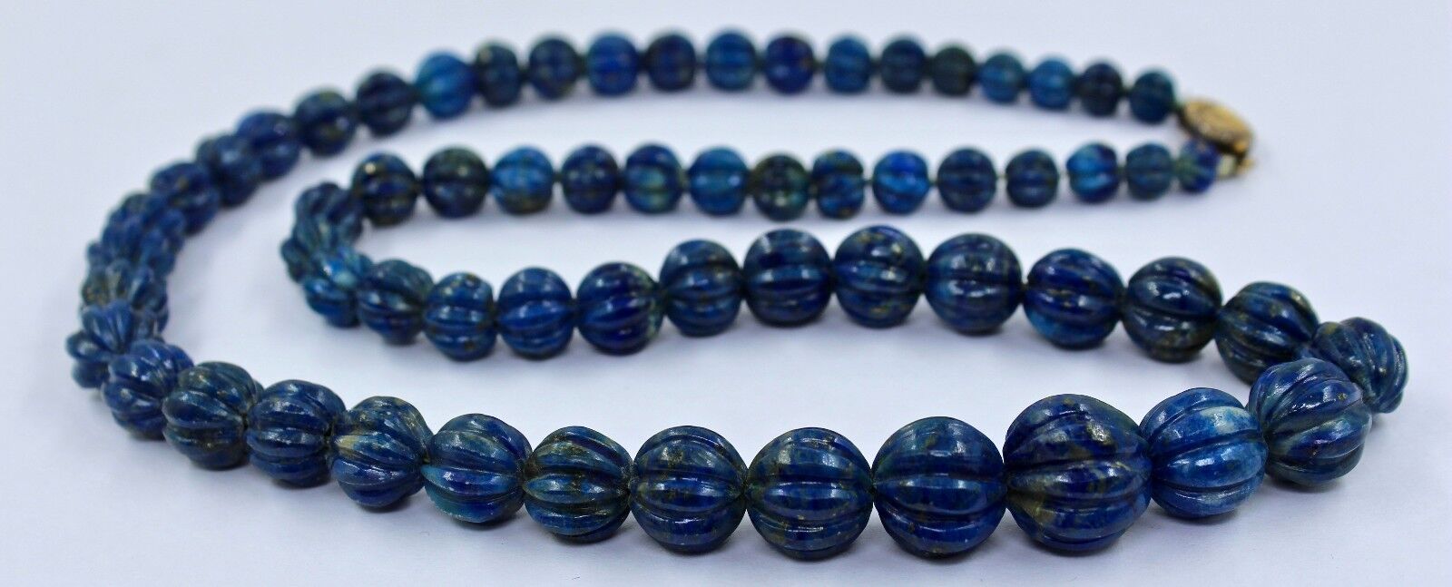 NATURAL BLUE LAPIS LAZULI BEADS CARVED ROUND 1 LINE 390 CTS GEMSTONE NECKLACE