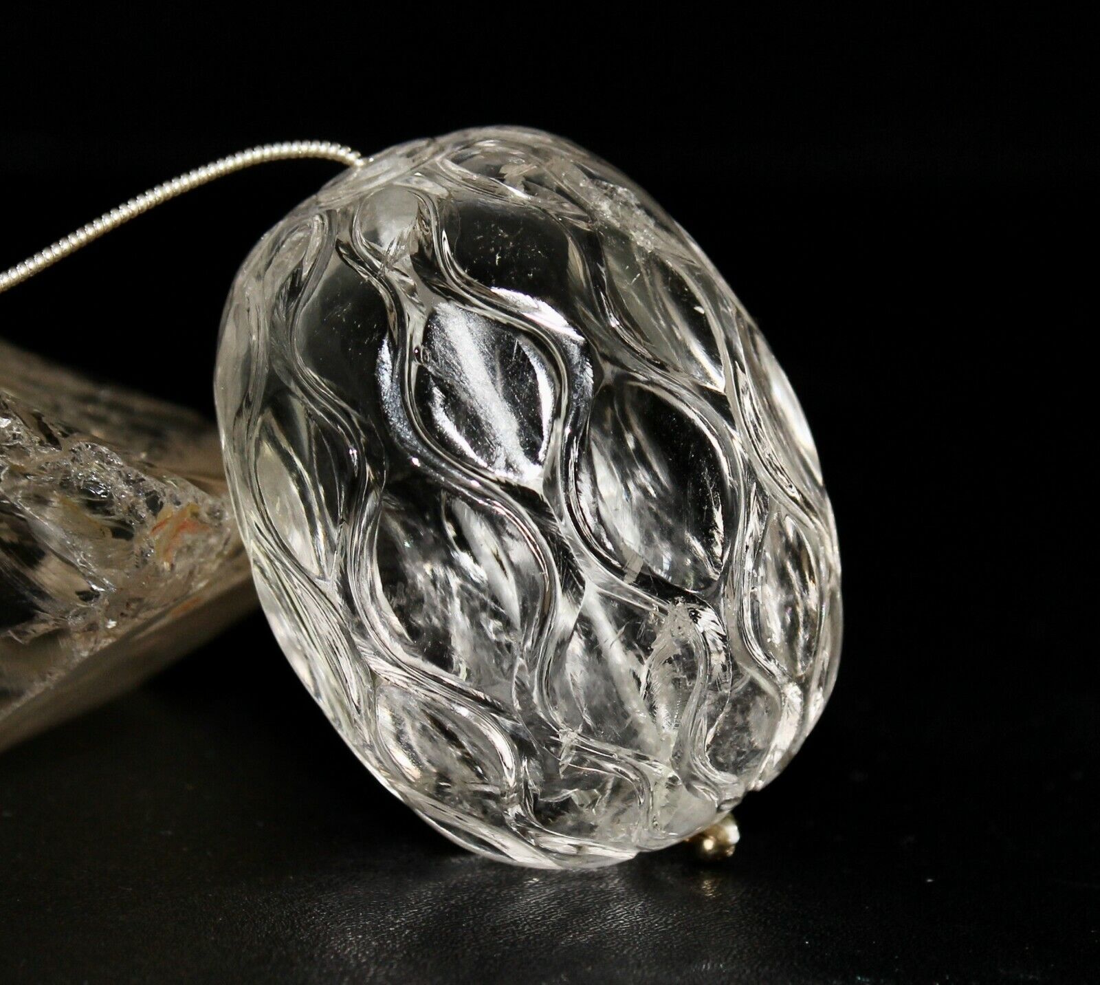 NATURAL WHITE ROCK CRYSTAL QUARTZ BEADS CARVED LONG 1 PCS 508 CARATS GEMSTONE