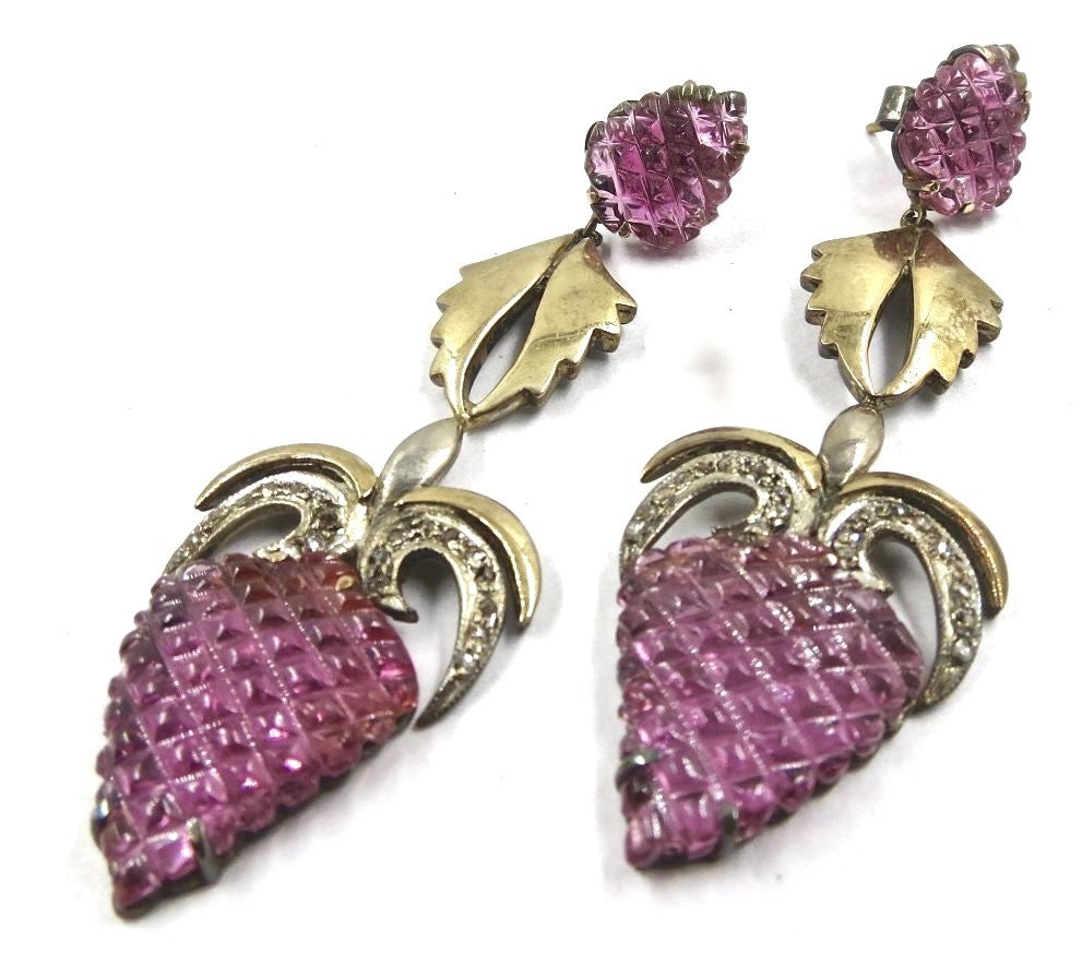 Certified Natural Pink Tourmaline 10ct Carved Diamond Sterling Silver Earrings